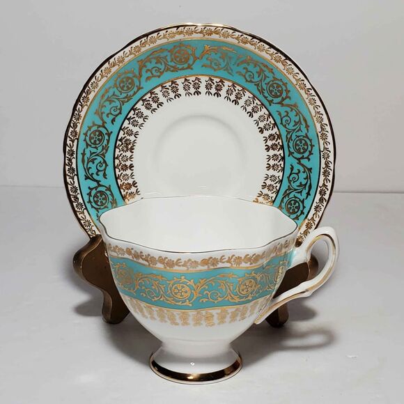 Salisbury Teacup and Saucer Blue Gold Vintage - Picture 4 of 10